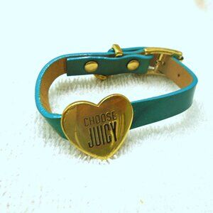NEW VINTAGE Y2K JUICY COUTURE LEATHER BRACELET HEART CHARM PUPPY KITTEN COLLAR